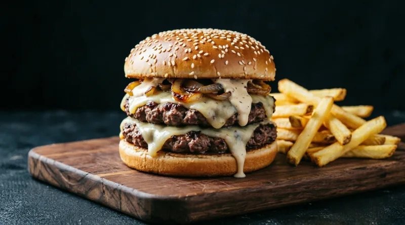Il Catanese: hamburger con doppia polpetta di cavallo, doppio Emmental e cipolla caramellata