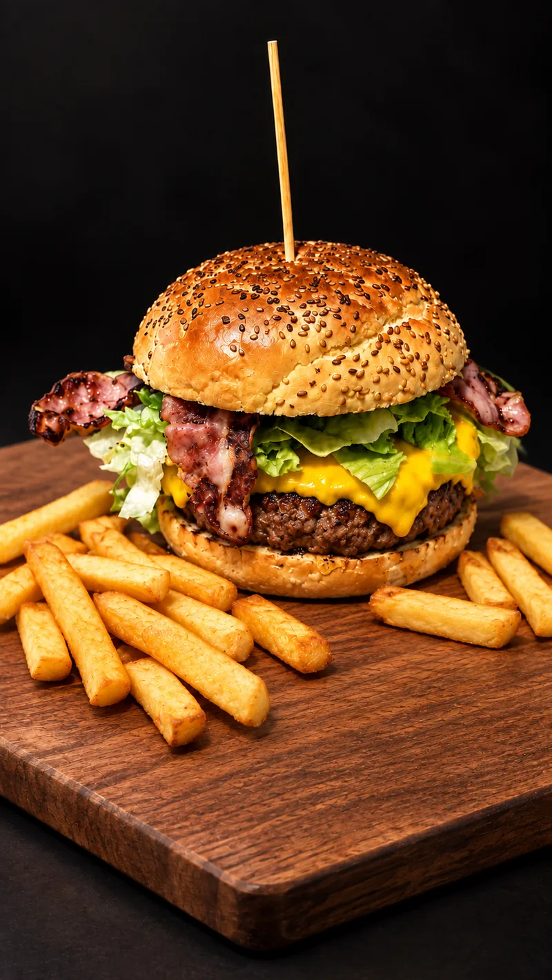Special Burger: hamburger con doppio bacon, doppio cheddar, iceberg e salsa BBQ